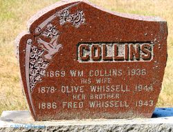 Tombstone of Olive and Fred Whissell in Hammond Protestant cemetery, Prescott and Russell United Counties, Ontario, Canada